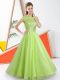 Bateau Sleeveless Quinceanera Court Dresses Floor Length Beading and Lace Yellow Green Tulle