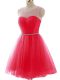 Luxurious Coral Red Prom and Party and Sweet 16 with Beading and Ruching Scoop Sleeveless Lace Up