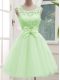 Scoop Sleeveless Tulle Bridesmaid Gown Lace and Bowknot Lace Up