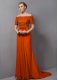 Chiffon Off The Shoulder Short Sleeves Sweep Train Zipper Lace Mother Of The Bride Dress in Orange