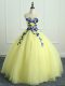 Ball Gowns Quinceanera Gown Light Yellow Scoop Organza Sleeveless Floor Length Lace Up