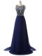 Navy Blue Column/Sheath Beading Prom Party Dress Zipper Chiffon Sleeveless