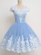 Exceptional Square Cap Sleeves Zipper Wedding Party Dress Light Blue Tulle