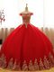 Custom Made Sleeveless Tulle Floor Length Lace Up Quince Ball Gowns in Red with Appliques