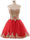 Red Sleeveless Appliques Mini Length Prom Dresses
