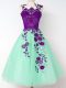 A-line Wedding Party Dress Apple Green Straps Tulle Sleeveless Knee Length Lace Up