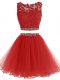 Mini Length Red Dress for Prom Scoop Sleeveless Zipper