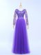 Eye-catching Lavender V-neck Neckline Lace and Appliques Evening Party Dresses Long Sleeves Lace Up