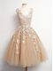 Brown Wedding Guest Dresses Prom and Party and Wedding Party with Appliques V-neck Sleeveless Lace Up