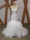 V-neck Sleeveless Brush Train Lace Up Wedding Gowns White Tulle