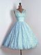 Customized Baby Blue Wedding Guest Dresses Prom and Wedding Party with Lace V-neck Sleeveless Lace Up