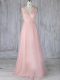 Fashionable Baby Pink Sleeveless Lace Floor Length Bridesmaid Gown