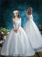 Traditional Brush Train Ball Gowns Toddler Flower Girl Dress White Off The Shoulder Tulle Half Sleeves Clasp Handle