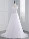 Scalloped Sleeveless Wedding Dress Brush Train Beading and Lace White Chiffon