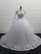 Decent White Long Sleeves Brush Train Lace Bridal Gown