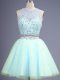 New Arrival Light Blue Two Pieces Beading Wedding Guest Dresses Zipper Tulle Sleeveless Knee Length