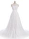 On Sale White Wedding Dress Scalloped Sleeveless Brush Train Clasp Handle