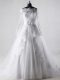 A-line Long Sleeves White Wedding Dress Brush Train Zipper