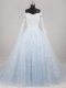 Custom Designed Light Blue Sleeveless Tulle Watteau Train Lace Up Wedding Gowns for Wedding Party