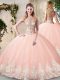 Floor Length Peach Ball Gown Prom Dress Scoop Sleeveless Backless