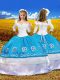 Blue And White Little Girl Pageant Gowns Party and Wedding Party with Embroidery and Ruffles Off The Shoulder 3 4 Length Sleeve Lace Up