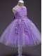 Dazzling Tulle Scoop Sleeveless Zipper Lace and Belt Kids Pageant Dress in Lavender
