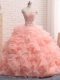 Pink Sleeveless Beading and Ruffles Floor Length Vestidos de Quinceanera