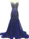 Royal Blue Formal Dresses Prom and Party with Beading Sweetheart Sleeveless Brush Train Zipper