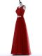 Deluxe Red Zipper Prom Evening Gown Beading and Lace Short Sleeves Floor Length