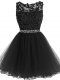 Delicate Scoop Sleeveless Homecoming Dress Mini Length Beading and Lace and Appliques Black Tulle