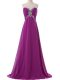 Wonderful Eggplant Purple Sleeveless Chiffon Brush Train Lace Up Prom Dress for Prom and Party and Military Ball