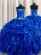 Colorful Strapless Sleeveless Organza Vestidos de Quinceanera Beading and Ruffles Lace Up