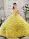 Smart Yellow Ball Gowns Beading and Ruffles Quinceanera Gowns Lace Up Organza Sleeveless
