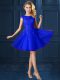 Fashion Lace and Belt Damas Dress Blue Lace Up Cap Sleeves Knee Length