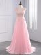 Baby Pink Side Zipper V-neck Appliques Dress for Prom Chiffon Sleeveless Brush Train