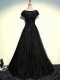 Black Empire Scoop Short Sleeves Tulle Floor Length Zipper Beading and Lace and Belt Mother Of The Bride Dress