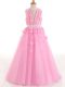 Discount Tulle Sleeveless Floor Length Little Girl Pageant Dress and Appliques and Bowknot