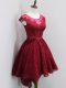 Lovely Wine Red Zipper Dama Dress for Quinceanera Beading and Lace Cap Sleeves High Low