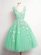 Apple Green Tulle Lace Up Wedding Party Dress Sleeveless Knee Length Lace
