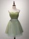 Free and Easy Olive Green A-line Beading and Ruching Bridesmaid Dresses Lace Up Tulle Sleeveless Mini Length