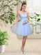 Decent Lavender A-line Lace and Belt Wedding Guest Dresses Lace Up Tulle Sleeveless Knee Length