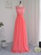 Charming Watermelon Red Scoop Zipper Lace Bridesmaid Gown Sleeveless