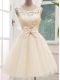 Champagne Lace Up Scoop Lace and Bowknot Bridesmaids Dress Tulle Sleeveless