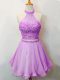Lilac Halter Top Lace Up Beading Bridesmaids Dress Sleeveless
