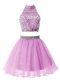 Eye-catching Knee Length Lilac Bridesmaid Dress Organza Sleeveless Beading