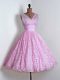 Sleeveless Lace Mini Length Lace Up Quinceanera Court of Honor Dress in Lilac with Lace