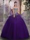 Colorful Strapless Sleeveless Lace Up Quinceanera Dress Purple Tulle