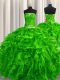 Designer Strapless Sleeveless Sweet 16 Quinceanera Dress Floor Length Beading and Ruffles Green Organza