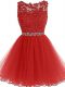Designer Red A-line Tulle Scoop Sleeveless Beading and Lace and Appliques Mini Length Zipper Prom Gown
