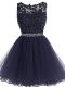 Clearance Mini Length Zipper Prom Dresses Navy Blue for Prom and Party and Sweet 16 and Beach with Beading and Lace and Appliques and Ruffles